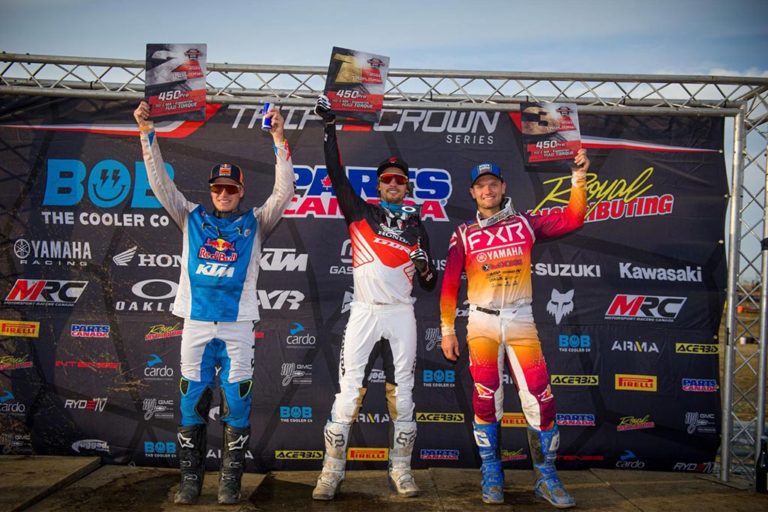 The 450 Pro podium at round 1 of the 2023 Triple Crown Series.
