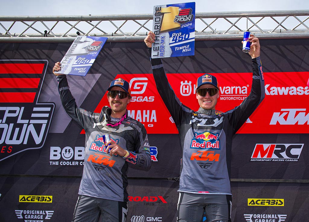 The 450 Pro podium. Left to right: Josiah Natzke (KTM) 4-3, Jess Pettis (KTM) 2-1.