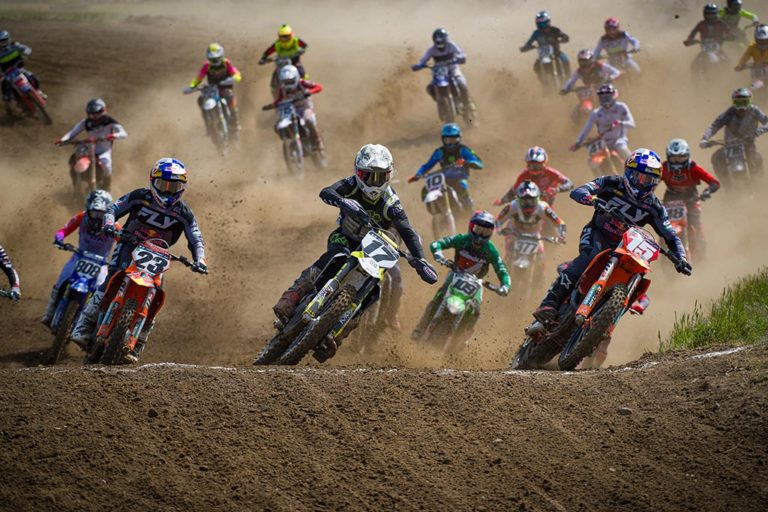 The start of 450 moto 2 at Temple Hill Motorcycle Park in Raymond, AB.